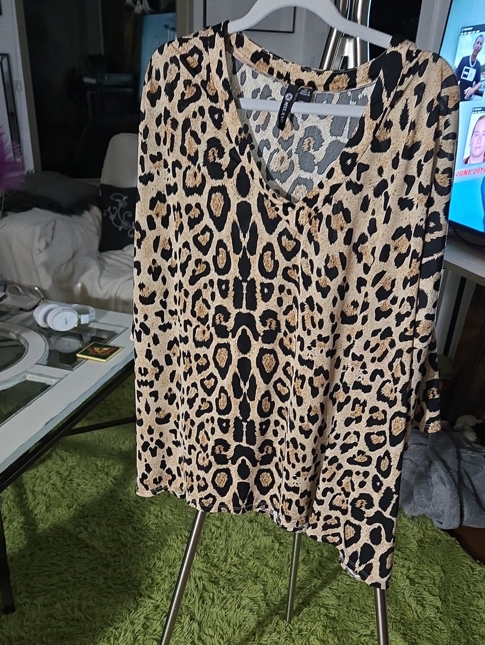 Milano Leopard Print V-Neck Long Sleeve Top - Beige & Black